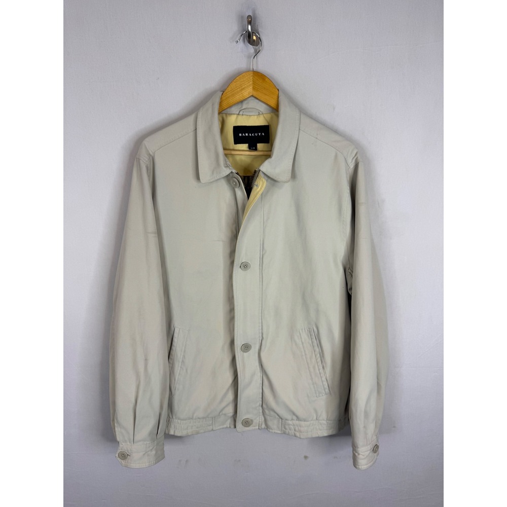 Baracuta Sinatra Harrington Jacket Tan Beige Mens Large Striped Lining Full Zip